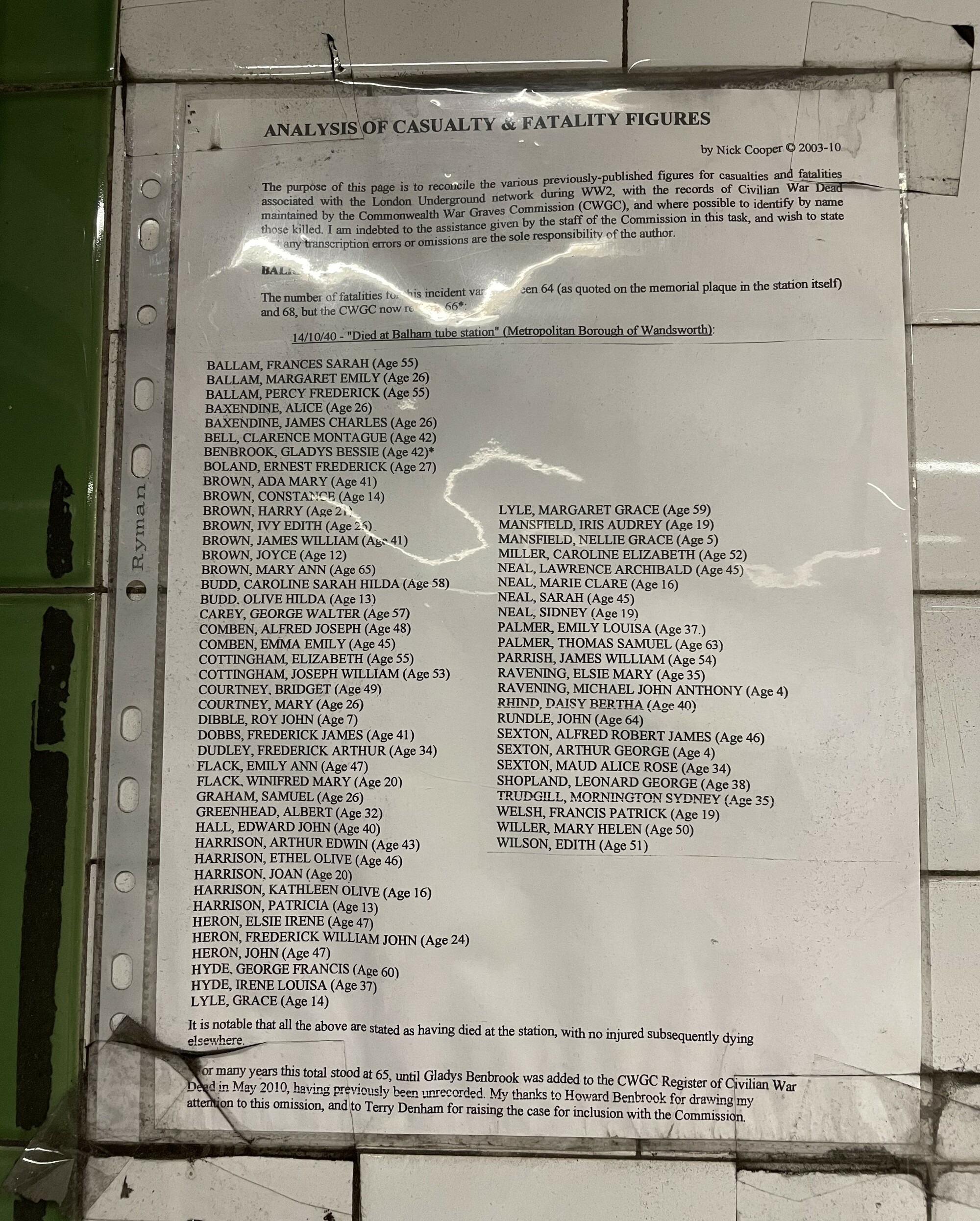 Balham station bombing - analysis of casualty and fatality figures